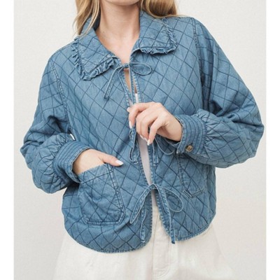 Women's Peter Pan Denim Quilted Jacket - Aaron & Amber