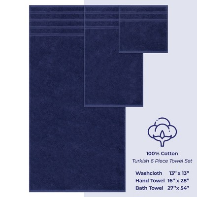 Navy Blue Turkish Cotton 6-Piece Towel Set