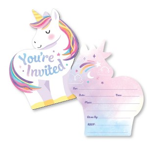 Big Dot of Happiness Unicorn Birthday Invitations with Envelopes, You're Invited Unicorn-Shaped Party Fill-In Invitation Flat Cards Birthday - 12 Ct - 1 of 4