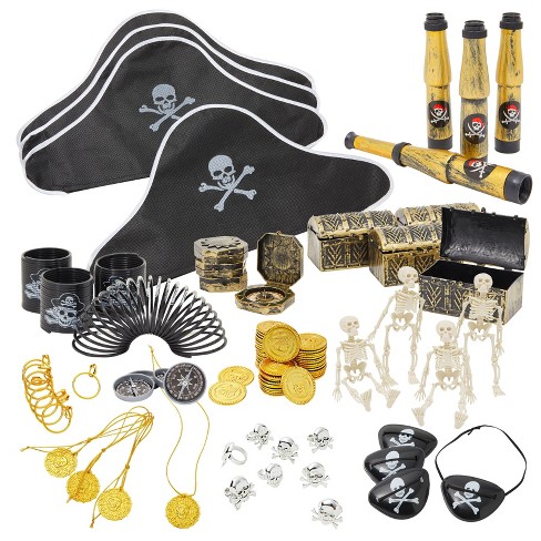 Juvale 100 Piece Set Pirate Birthday Party Supplies For Kids With Hat,  Patch, Compass, And Coins, Toys And Accessories For Party Favors : Target