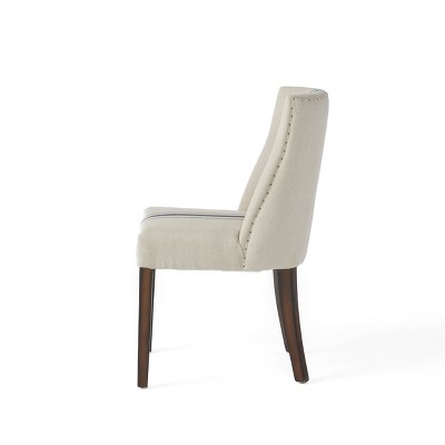 Blue Striped Linen Upholstered Parsons Dining Chairs with Wood Legs