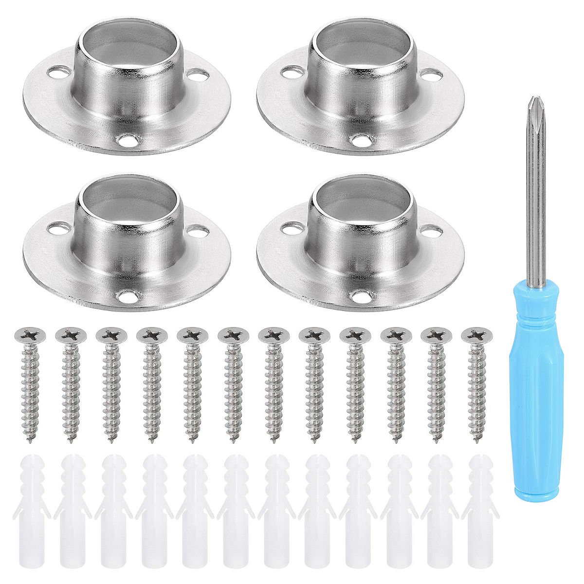 Unique Bargains O-Shaped Stainless Steel Closet Shower Rod Holder 4 Pcs