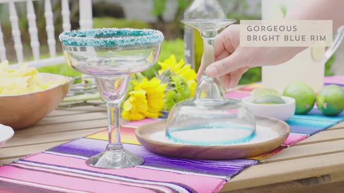 Twine Segunda Vida Primavera Stemmed Margarita Glasses - Blue Rim Margarita Glass Set Made in Mexico - 100% Recycled Glass 10oz Set of 2, 2 of 9, play video