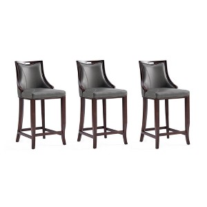 Set of 3 Emperor Upholstered Beech Wood Faux Leather Barstools - Manhattan Comfort - 1 of 4