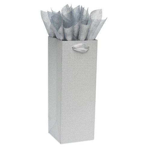 Beverage Gift Bag With Four Sheets Of Tissue Paper Bundle Sliver Glitter  Silver - Papyrus : Target