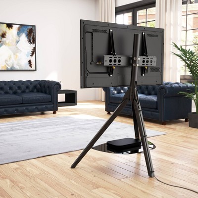 Hoxton Black Wood Tripod TV Stand with Mount and Shelf