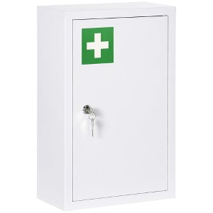 kleankin 12" x 18" Medicine Cabinet with Lock, Storage Shelves, Locking Medical Cabinet for Safety, First Aid Bathroom Wall Cabinet, White - 1 of 4