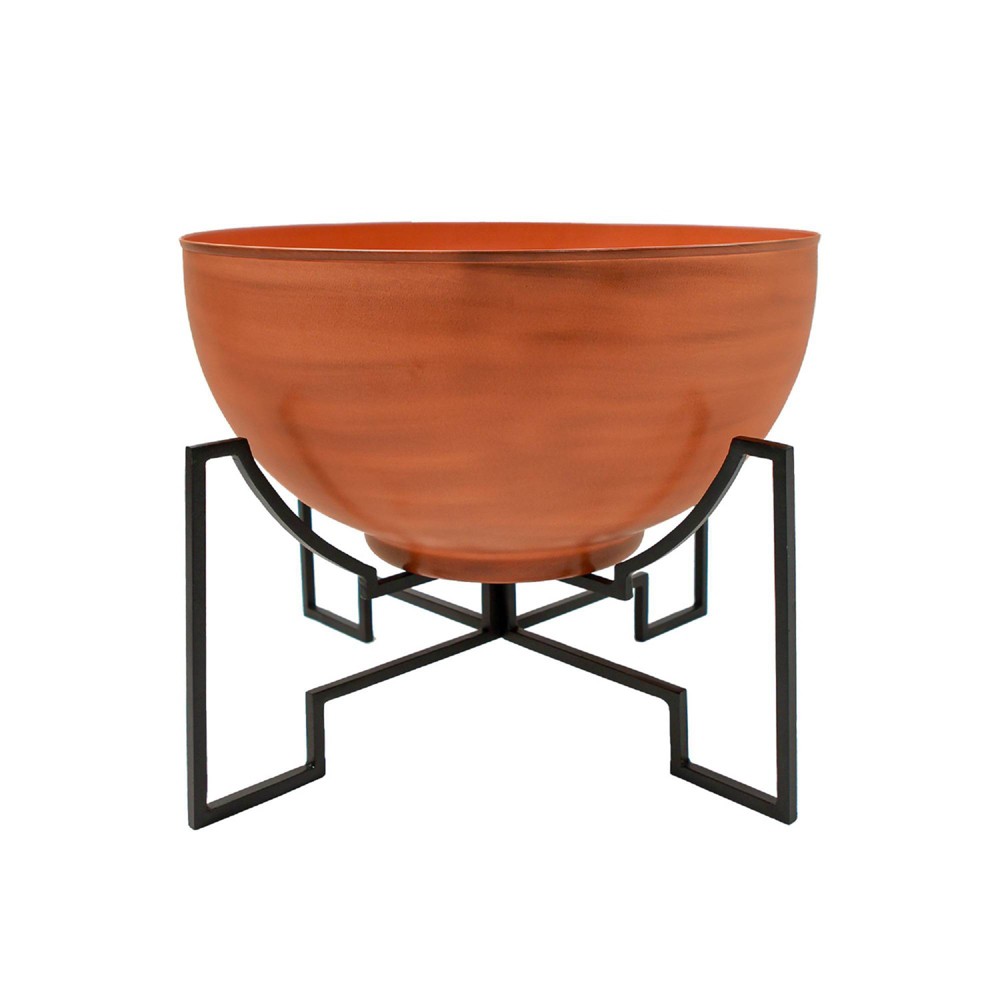 Photos - Flower Pot ACHLA Designs 15.25" x 20" Galvanized Steel Planter Bowl with Black Wrought Iron Plant Stand Burnt Sienna