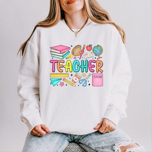 Simply Sage Market Teacher Bright Collage Lightweight Garment Dyed Sweatshirt - 1 of 4