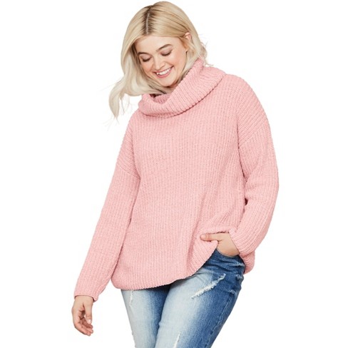 ellos Women's Plus Size Chenille Turtleneck Sweater, 34/36 - Soft Blush