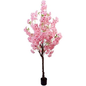 Artificial Cherry Blossom Tree, Tall Decorative Faux Cherry Blossom Silk Tree in Pot, Home Indoor Corner Decor for Wedding Party Decor - 1 of 4
