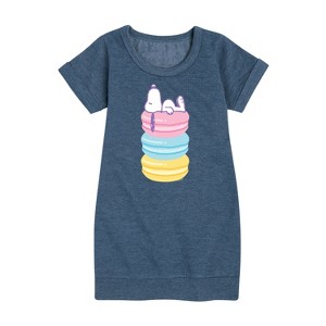 - Peanuts - Snoopy Stacked Macarons Graphic Short Sleeve Fleece Dress - 1 of 4
