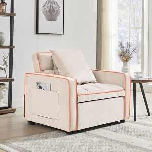 VASIP Velvet Foldable Sofa Bed - 3-Size Adjustable Pull-Out Sleeper with USB Port, Swivel Phone Stand - Modern Convertible Gray Sofa - 1 of 4