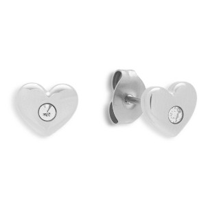EVRY JEWELS WATERPROOF Gold or Silver Plated Stainless Steel Crystal Heart Stud Earrings - 1 of 3