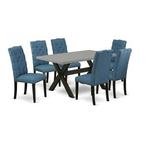 7-Piece Natural Oak Finish Solid Wood Top Dining Table with 6-Chairs with - 1 of 4