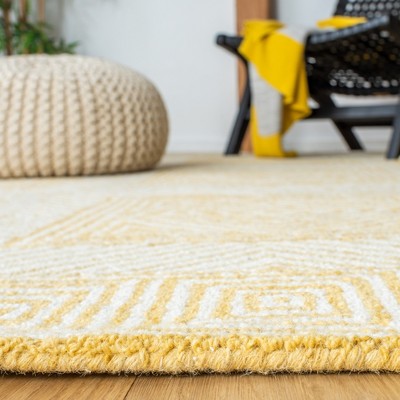 Ivory and Yellow Hand-Tufted Wool Area Rug 3' x 5'