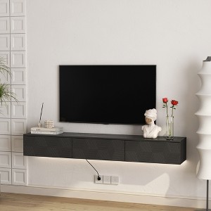 KTMB 67" Floating TV Stand with Power Outlets, Wall Mounted Media Console Shelf with Doors, Entertainment Center for Under TV Storage, for Living Room - 1 of 4