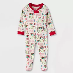 Baby Holiday Joyful Print Matching Family Footed Pajama - Wondershop™ Cream 