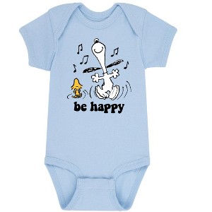 Boys' - Peanuts - Snoopy & Woodstock Dance Happily Baby One Piece - 1 of 4
