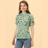 INSPIRE CHIC Women's Ruffled Short Sleeve Floral Mock Neck Summer Top - 3 of 4