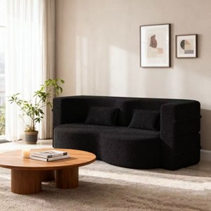 Homy Casa Convertible Bouclé Sofa Bed with Curved Design and Plush Cushions, for Living Room or Guest Space - 1 of 4