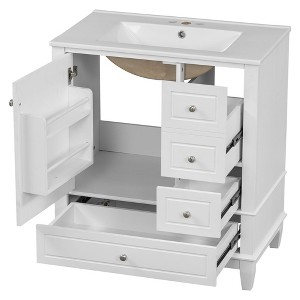 Okak 30 Inch Storage Cabinet Bathroom Vanity with Sink, One Door with Shelf and Three Drawers, Soft Close Door - 1 of 4