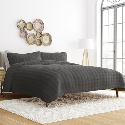 Quilted Coverlet and Shams Set Damask Square Herringbone Pattern - Becky Cameron
