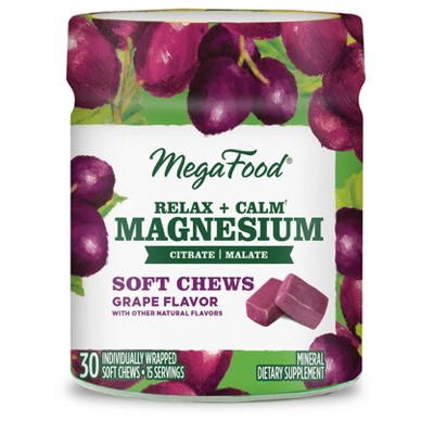 MegaFood Magnesium Supplement with Magnesium Citrate &#38; Malate, Grape Soft Chew, Vegetarian - 30ct