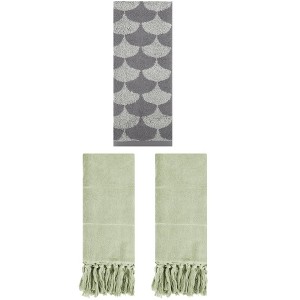 REGALWOVEN 3 Packs Geometric and Solid Absorbent Soft Cotton Hand Towel Set - 1 of 4