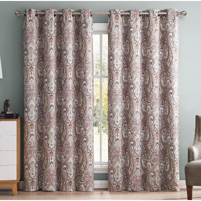 HLC.ME Paris Paisley Decorative Print Damask Pattern Light Reducing Grommet Window Curtain Panels for Bedroom, Set of 2