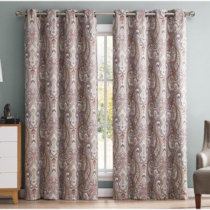HLC.ME Paris Paisley Decorative Print Damask Pattern Light Reducing Grommet Window Curtain Panels for Bedroom, Set of 2 - 1 of 4