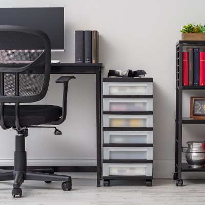 Black and Pearl 6-Drawer Plastic Rolling Storage Cart