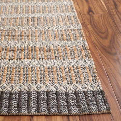 Natural and Charcoal Striped Flatweave Wool Cotton Rug 3' x 5'