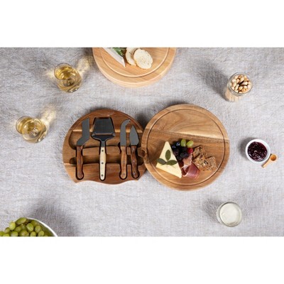 Acacia Wood Round Cheese Board and Knife Set