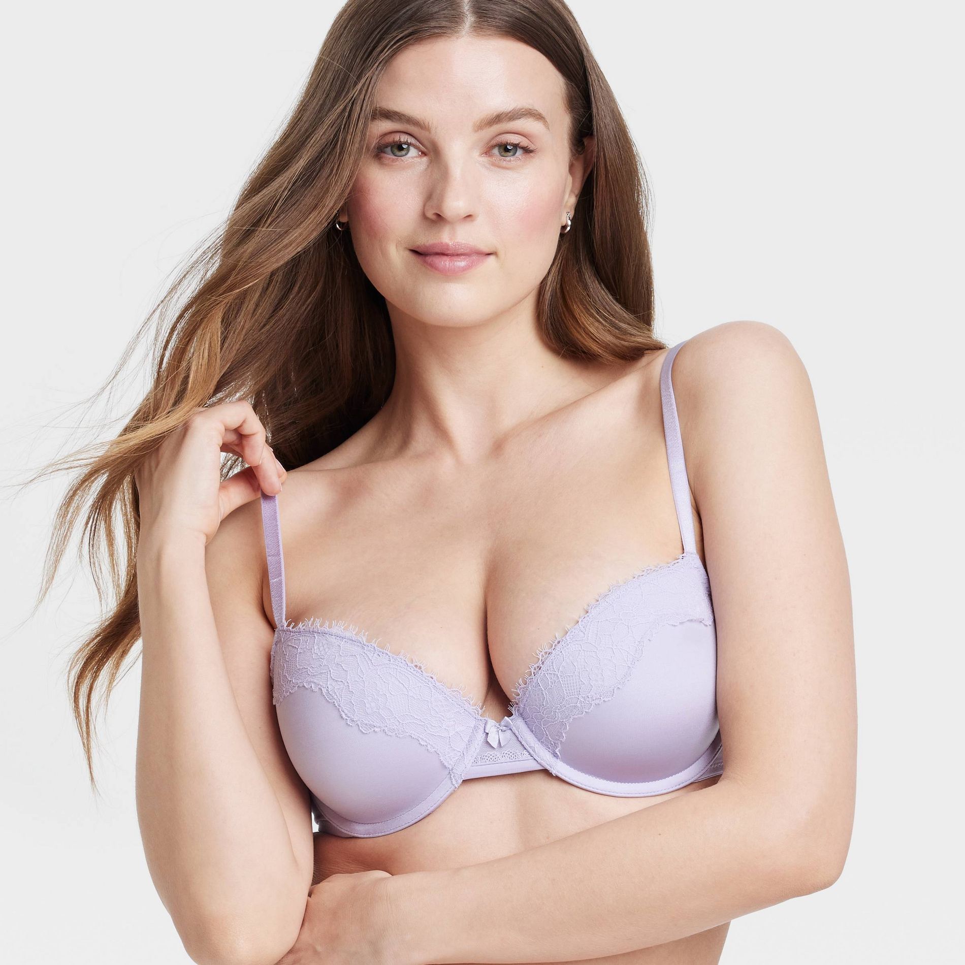 Women's Lace Push-Up Demi T-Shirt Bra - Auden™ Lavender 36B: Nylon Spandex, Adjustable Strap, Molded Cup