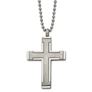 Black Bow Jewelry Titanium & Stainless Steel Brushed & Polished Cross Necklace, 22 Inch - 1 of 4