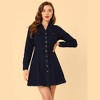 Allegra K Women's Button Down Collar V Neck Long Sleeve A-line Denim Dress - 3 of 4