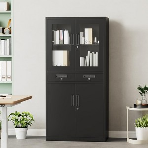 71'' Metal Storage Cabinet, Lockable Display Cabinet with 2 Adjustable Shelves & 2 Drawers, Freestanding File &Tool Cabinet, Garage Storage Cabinet - 1 of 4