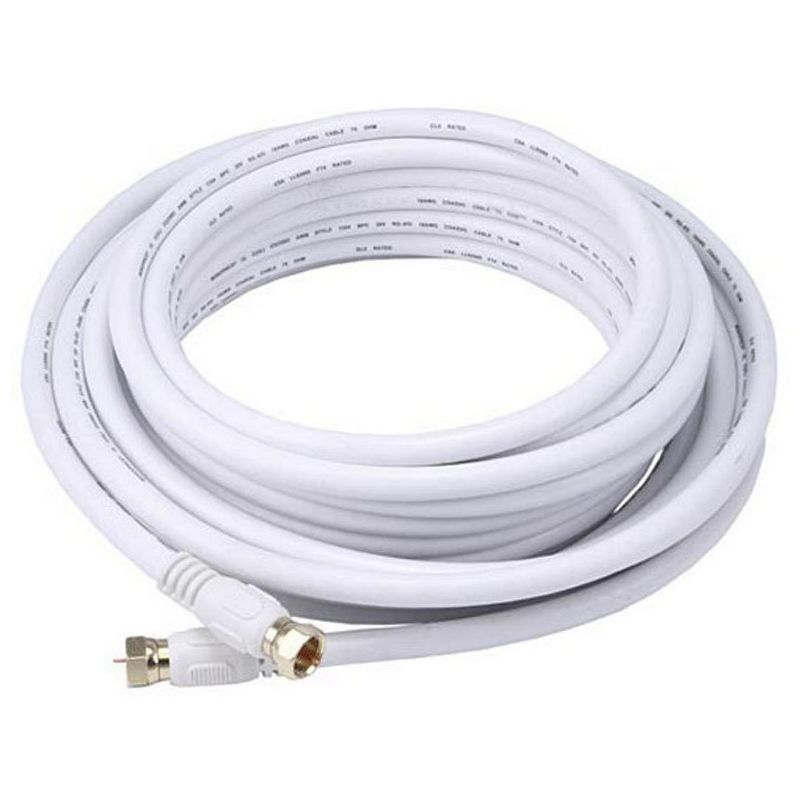 Monoprice Coaxial Cable - 25 Feet - White | RG6 Quad Shield CL2 with F Type Connector, 75 Ohm 18AWG, 1 of 4