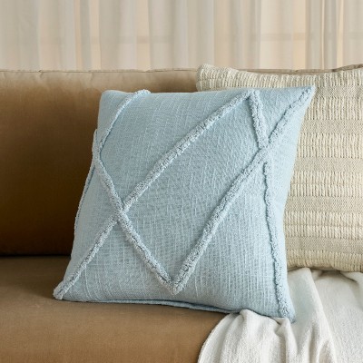Handcrafted Light Blue Cotton Diamond Pattern Throw Pillow