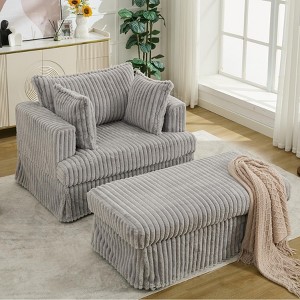 CAVINAS 47.8" Accent Chair with Ottoman, Modern Corduroy Sofa Chair Recliner Chair with Pillows and Footrest for Bedroom, Living Room - 1 of 4