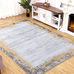 Washable Modern Bordered Rug, Non-Slip Stain Resistant Low Pile Carpet for Bedroom Living Room Dining Room Decor - 1 of 4