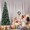 Tangkula 6FT Artificial Pencil Christmas Tree Snow Flocked Tree w/ Pine Cones and Metal stand - 3 of 4