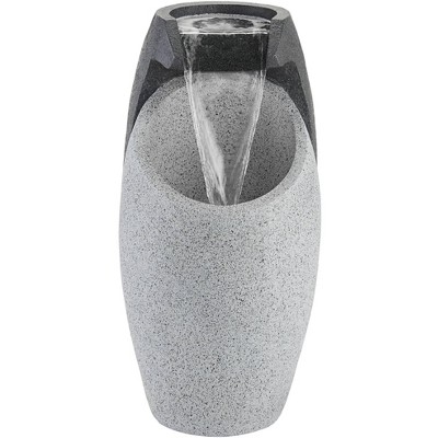 Modern Gray and Black Faux Stone Outdoor Water Fountain with LED Light