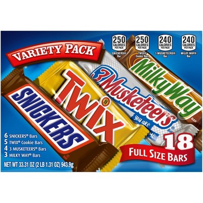 Snickers, Twix, Milky Way & More Assorted Chocolate Candy Bars - 18ct ...