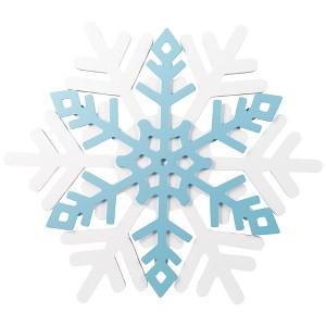 Northlight Snowflake Wooden Christmas Wall Decoration - 11.75" - White and Blue - 1 of 4
