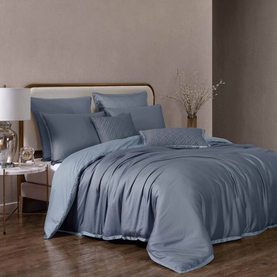 Riverbrook Home 9pc King Noble Tencel Comforter Bedding Set Sky Blue: Includes Decorative Pillows & Euro Shams