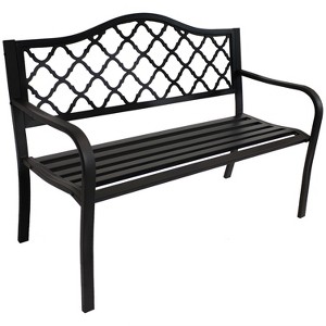Sunnydaze 2-Person Lattice Design Black Cast Iron Outdoor Garden Bench - 1 of 4