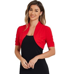 INSPIRE CHIC Women's Cropped Open Front Ruched Short Sleeve Bolero Shrugs - 1 of 4