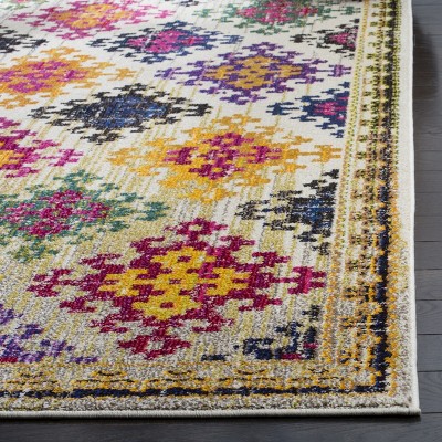 Ivory & Multicolor Boho Diamond 8' x 10' Washable Area Rug